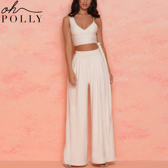 cream high waisted wide leg trousers